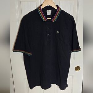 Lacoste Men's Polo Shirt - Black with Rainbow Accents